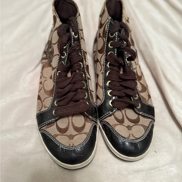 Coach Signature Brown high top Sneakers - Picture 2 of 4